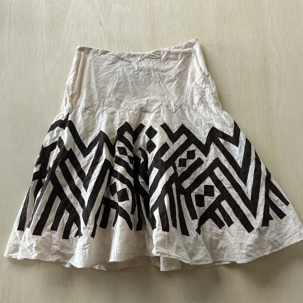 Ideology Skirt Womens 10 White Black Tribal Print A-Line Knee Length Cotton‎